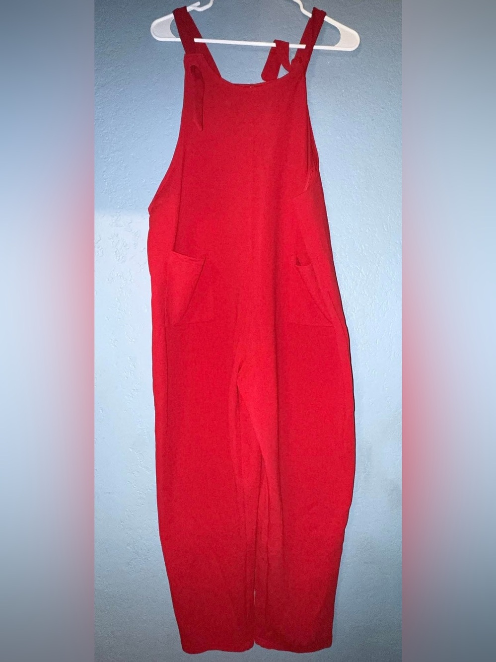 Sleeveless Red Utility Jumpsuit with Front Pockets